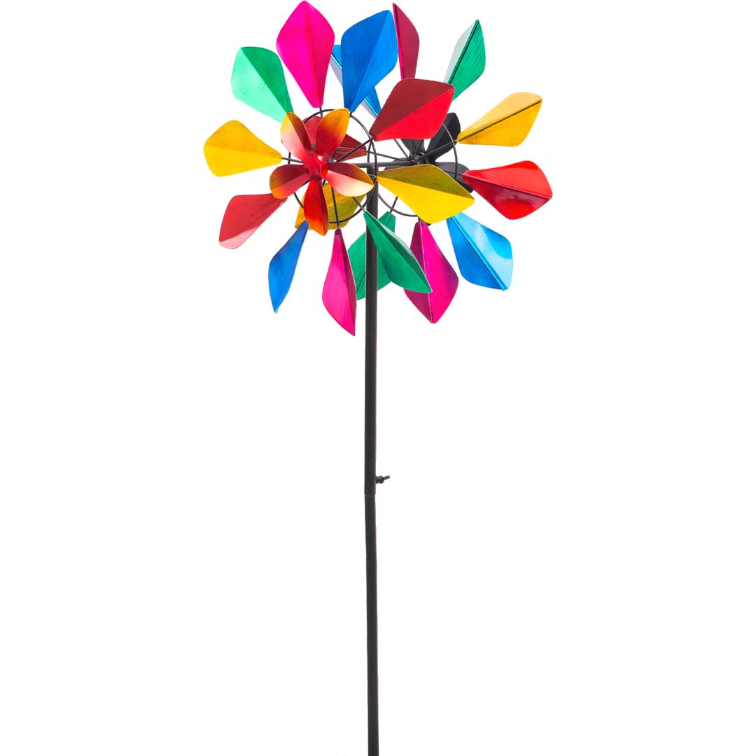 METAL WIND SPINNER: MULTI-COLORED FLOWER DUETT