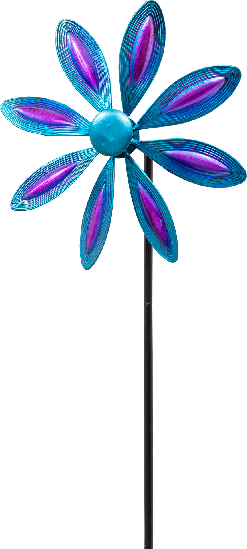 METAL WIND SPINNER: SINGLE FLOWER - PURPLE/BLUE