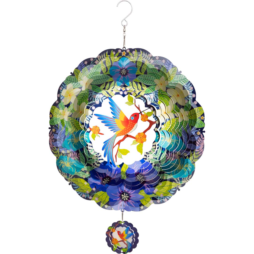 METAL HANGING WIND SPINNER: 3D TROPICAL BIRD