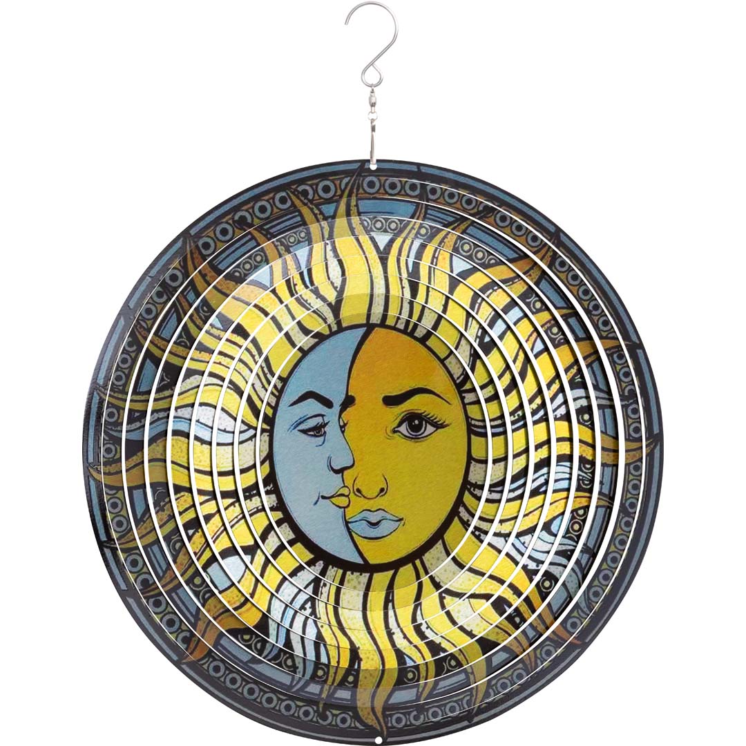 METAL HANGING WIND SPINNER: 3D SUN & MOON